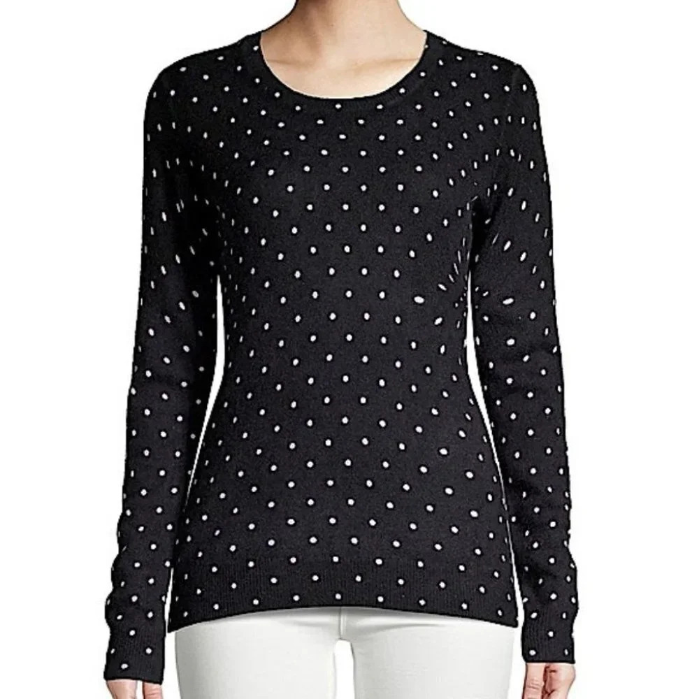 Lord & Taylor Cashmere Polka Dot Crewneck Sweater